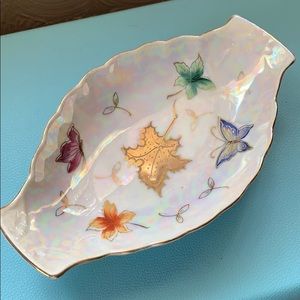 Lipper & Mann Lusterware Butterfly and Leaf Dish